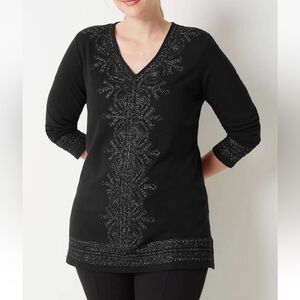 J. Jill Women’s Black Silver Metallic Trim Tunic Top Shirt Plus Size 2X Bohemian